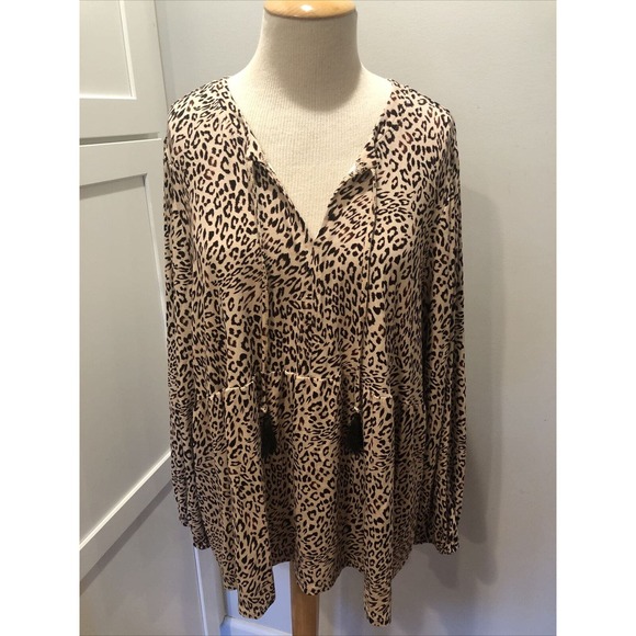 Wonderly Top Womens Size 3X Animal Print Knit Tassled Long‎ Sleeve NWT - Picture 1 of 5